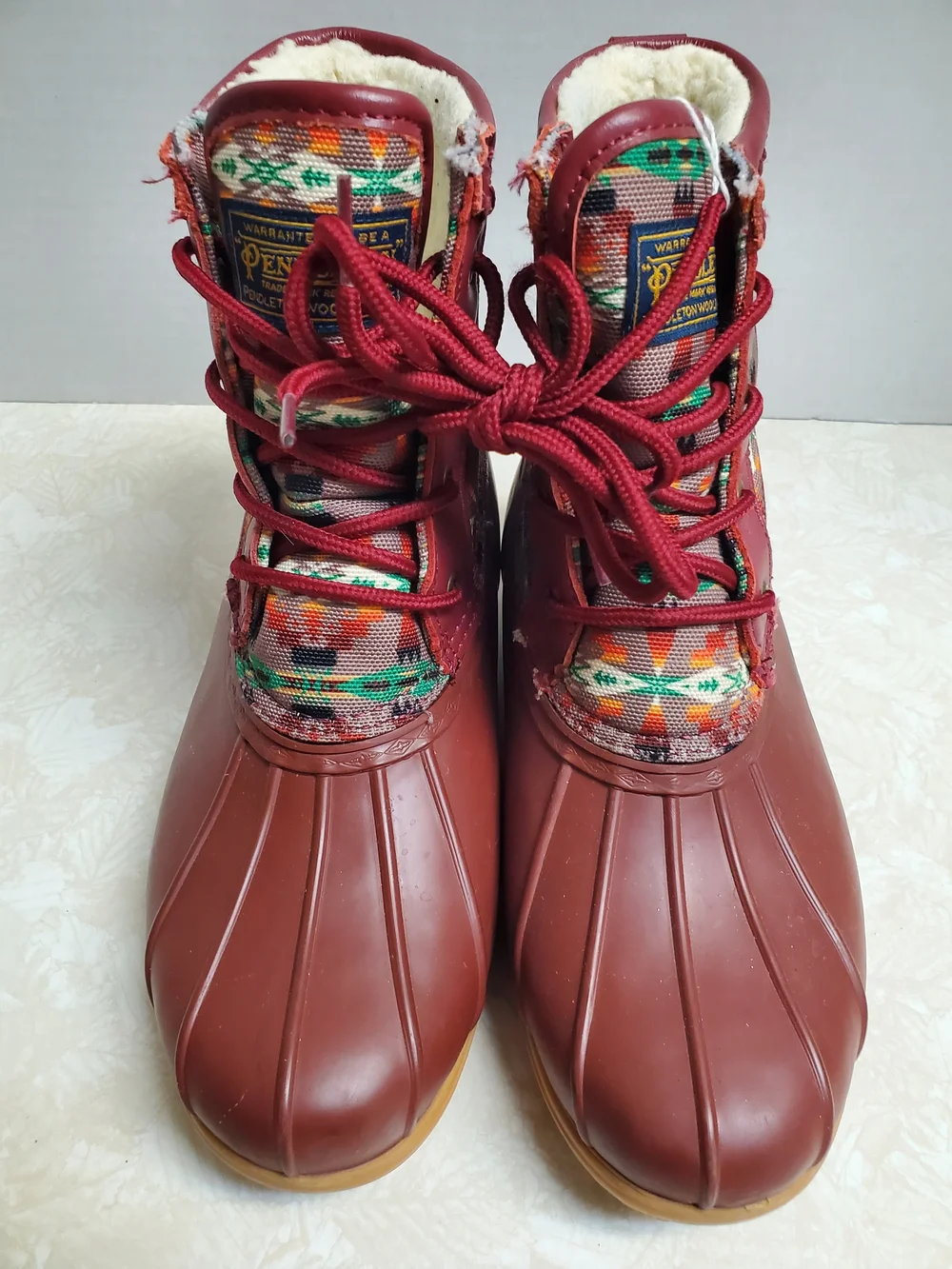 Pendleton Burgundy Aztec-Pattern Lace-Up Duck Boots